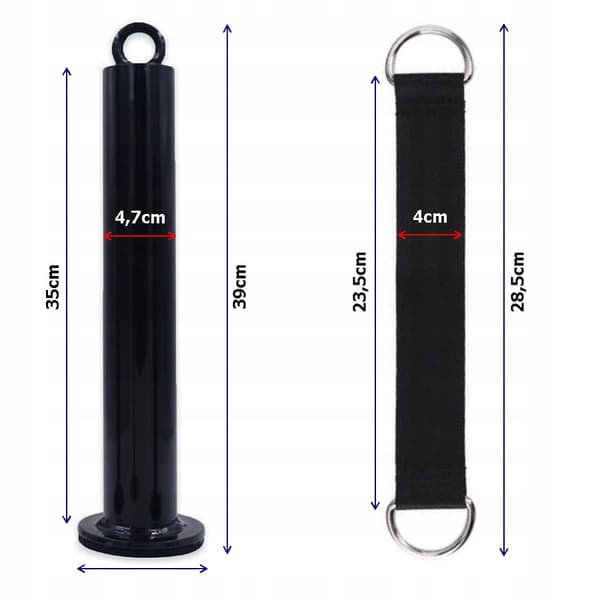 Pull-up øvelsessæt: stang 4,8 cm, reb 2,5 m, rebhåndtag