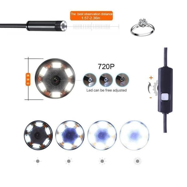 YZW-389-Wireless HD 720P Vattentät Smart WiFi Borescope Inspection Camera för iPhone Svart
