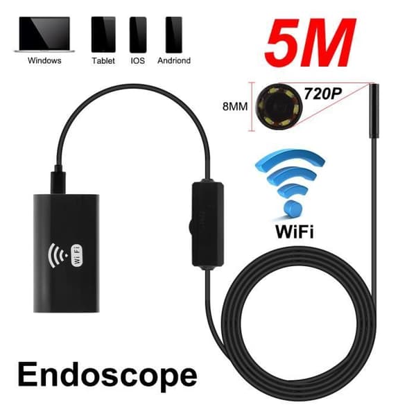 5m trådlös Borescope Camera 720p WiFi Endoscope IP67 Vattentät BI1063