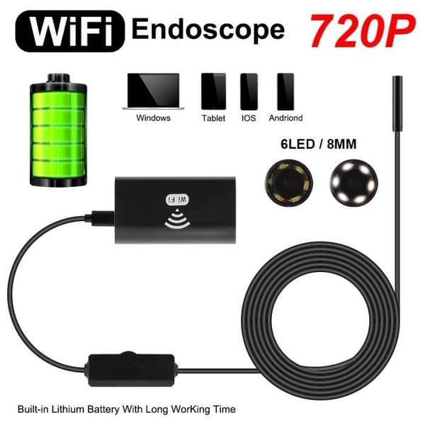 5m trådlös Borescope Camera 720p WiFi Endoscope IP67 Vattentät BI1063