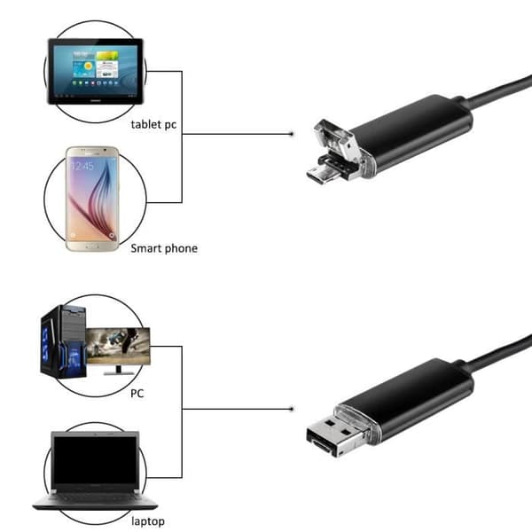 Endoskop, vattentät inspektionskamera, 5m, HD-kamera, 6 lysdioder, USB och Micro-USB, Android och Windows-kompatibel