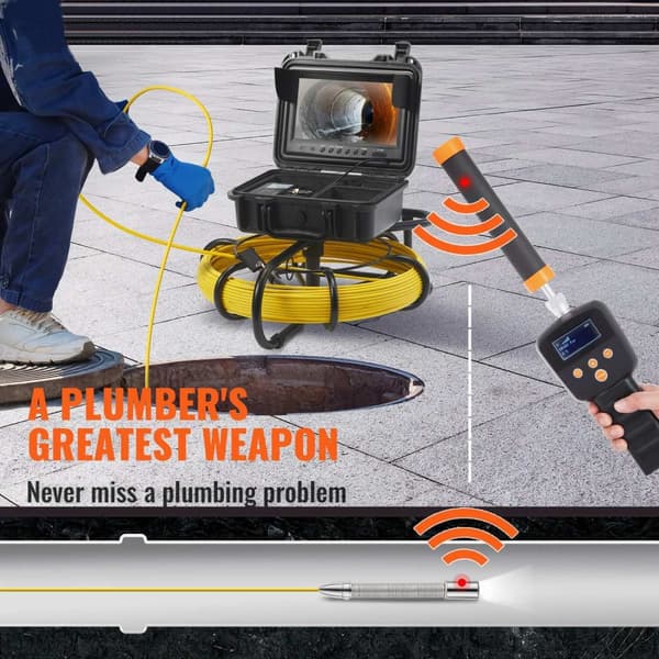 9" 720P färgskärm rörinspektionskamera med 512Hz locator, 50m kabel, 4500mAh batteri, enkel positionering, IP 68 vattentät