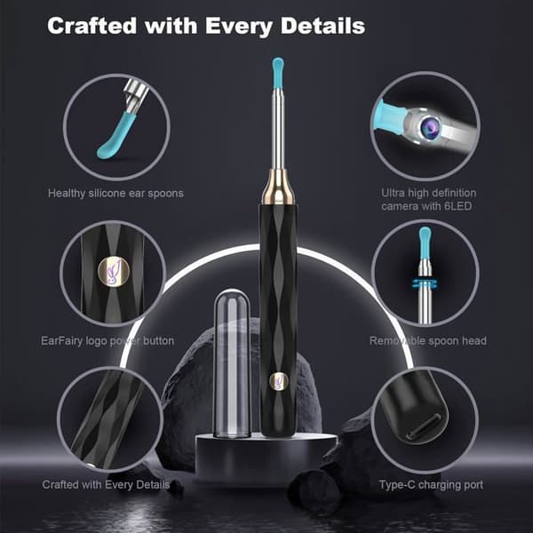Ear Otoscope 1080P HD 3,5 mm kamera Iscope IP67 vattentät öronrengörare med 6 LED-lampor Öronrengöringsverktyg, blå