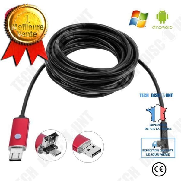 TD® 5m-16,4ft 2 i 1 vattentät 5,5 mm Android telefon och PC Endoskop USB, Endoskoptråd Inspektionskamera Micro Tube