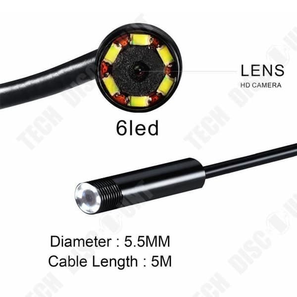TD® 5m-16,4ft 2 i 1 vattentät 5,5 mm Android telefon och PC Endoskop USB, Endoskoptråd Inspektionskamera Micro Tube