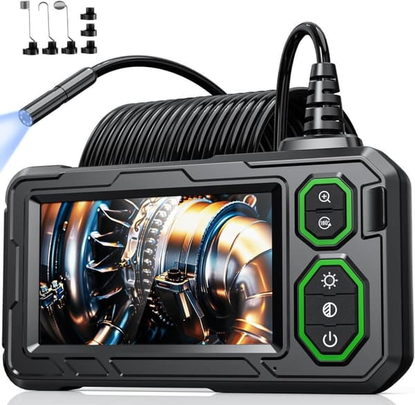 HD Industrial Endoscope Camera with 8 LED Light 1080P 4.3 Inch IPS Screen, IP67 Waterproof Cable 5m 8 mm