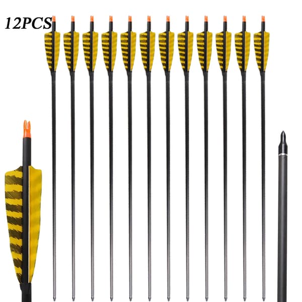 Bågskytte Ren Kolfiber Pilar, 32" Längd, Utbytbar Pilspets,12ST-gul
