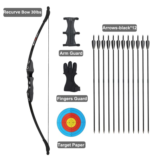 Buesæt til bueskydning, 12 carbonpile inkluderet, fås i 30 lbs og 40 lbs muligheder,30 lbs Recurve sæt