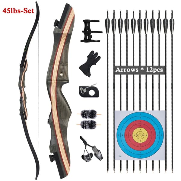 Recurve Buesæt, Justerbar Trækvægt, Komplet Buejagt Tilbehør,45 lbs-sæt