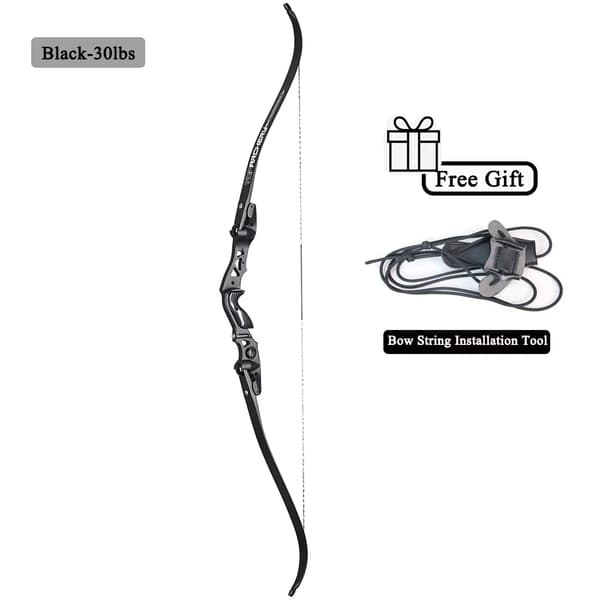 Recurve-båge, 62 tum lång, justerbara dragvikter, lättviktsdesign,svart-30lbs