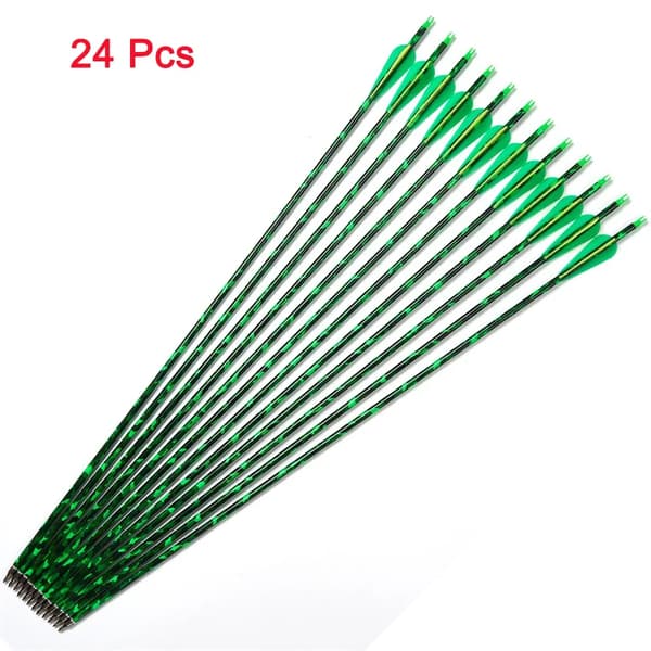 Kulstofpile, 31,5 tommer samlet længde, 100 grains pilspids,Grøn 24 Stykker
