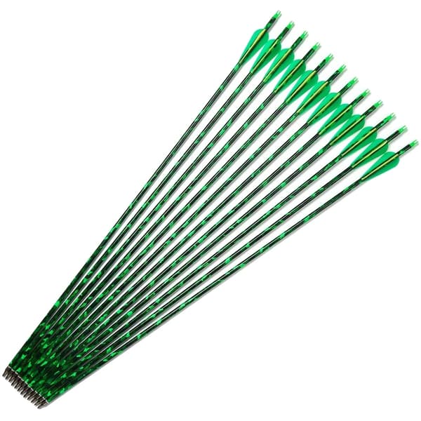 Kulstofpile, 31,5 tommer samlet længde, 100 grains pilspids,Grøn 24 Stykker