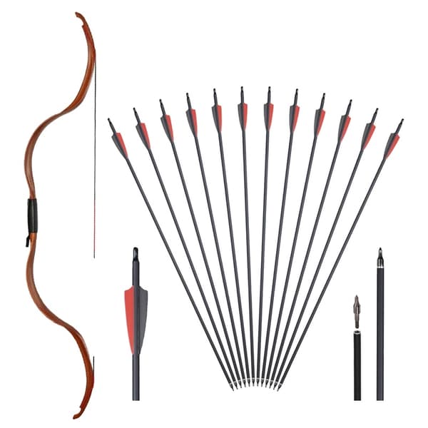 Traditionel Recurve Bue, 25 lbs Trækvægt, 50" Længde,Brun RB