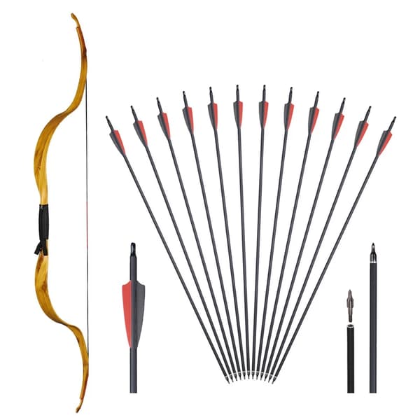Traditionel Recurve Bue, 25 lbs Trækvægt, 50" Længde,Gul  RB