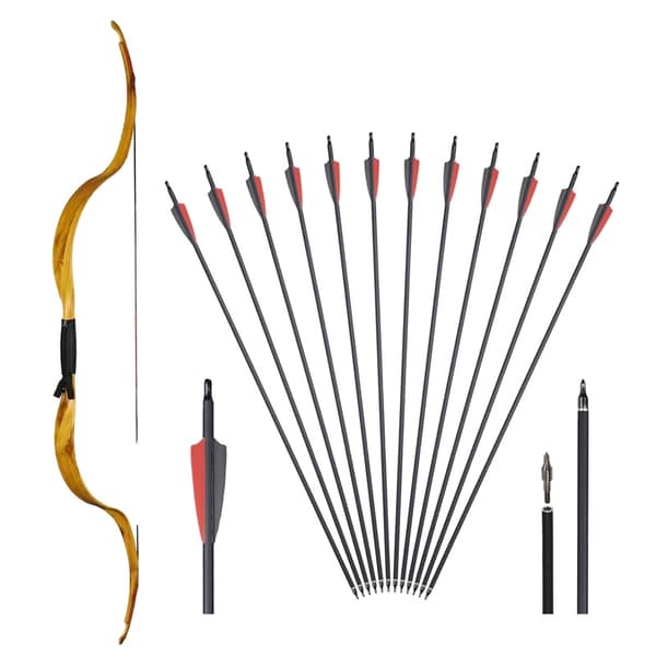 Traditionel Recurve Bue, 25 lbs Trækvægt, 50" Længde,Gul RB