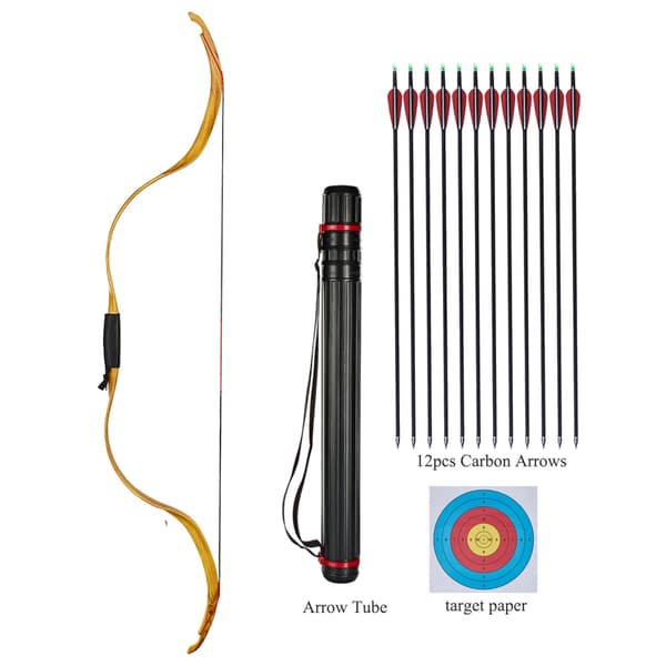 Traditionel Recurve Bue, 25 lbs Trækvægt, 50" Længde,Gul RW AQ