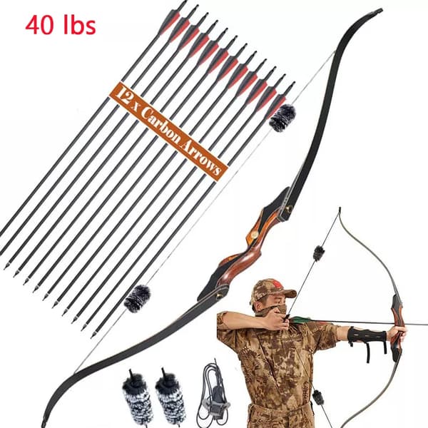 Jousi, 60 tuumaa pitkä, monipuoliset vetovoimat,40 lbs jousi 12 nuolta
