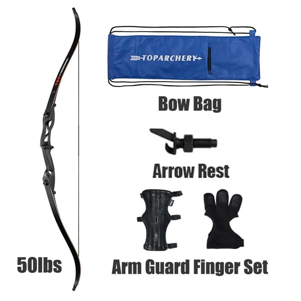 56" Recurve Jagtbue, Justerbare Trækvægte, Armbeskytter og Fingerbeskytter Inkluderet,50 lbs