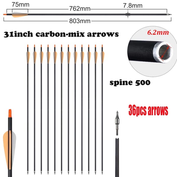 Kulfibrepile, 31 tommer, 36 stk, standard nock,36PCS Orange