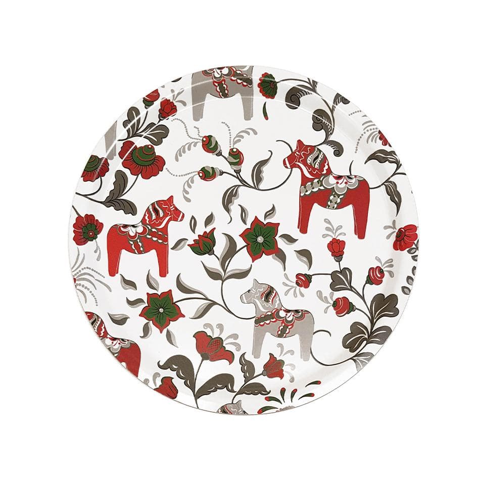 Bricka Rund Dalahästar Röd/Offwhite - Arvidssons Textil