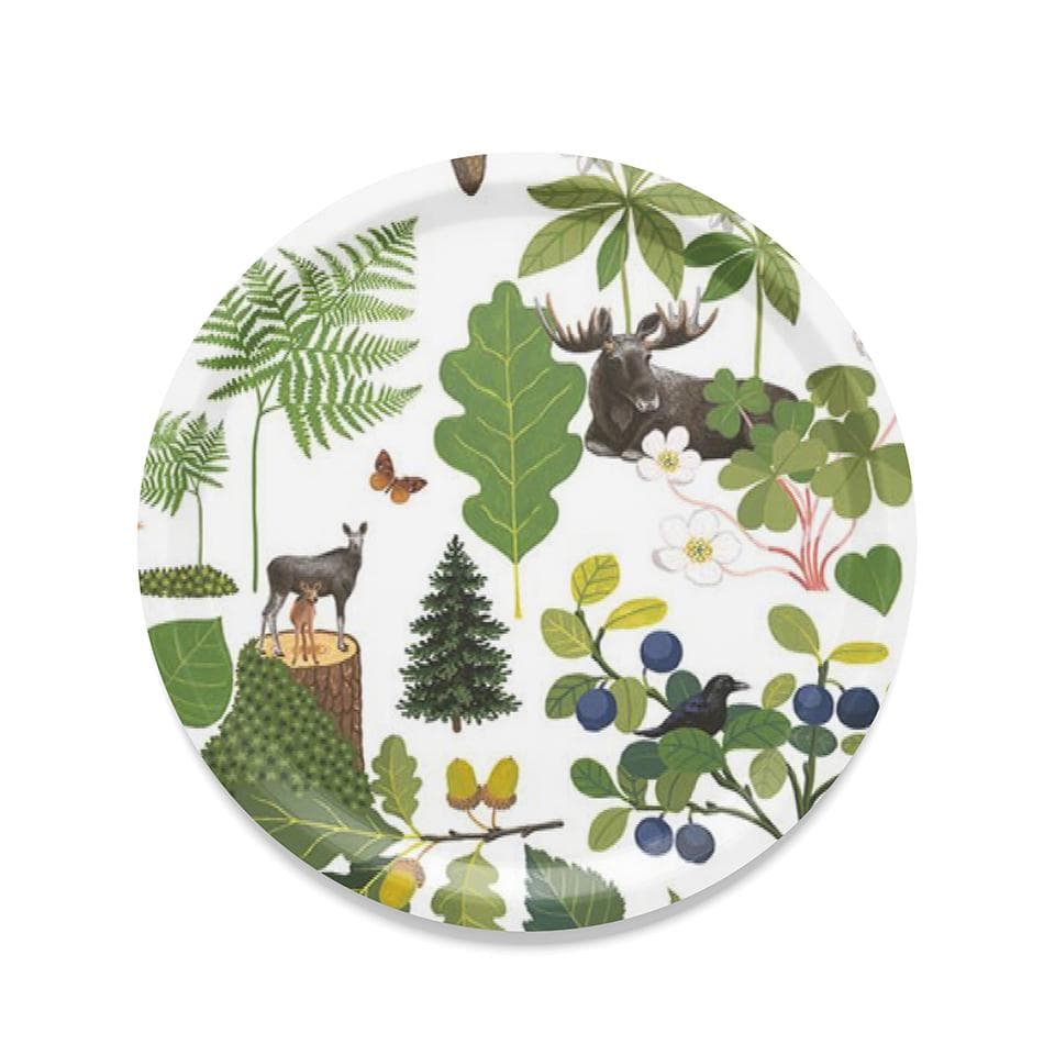 Bricka Rund Skogsliv Älg Offwhite/Multi - Arvidssons Textil