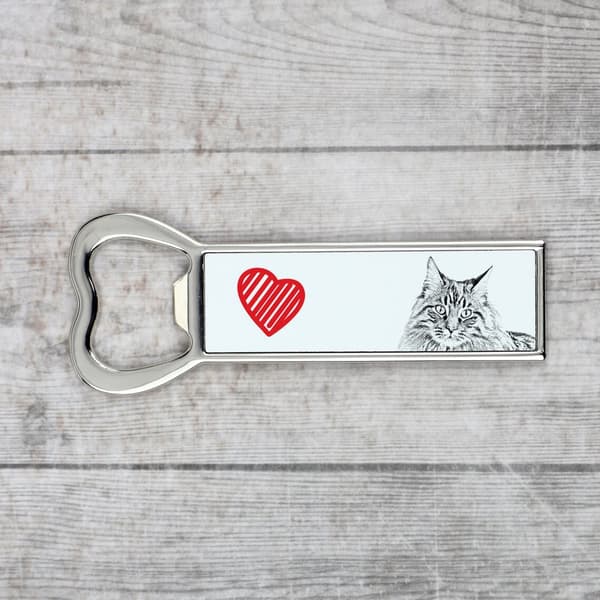 Maine Coon - pullonavaaja kissan kanssa, henkilökohtainen jääkaapinavaaja, ainutlaatuinen lahja miehelle Art-Dogilta