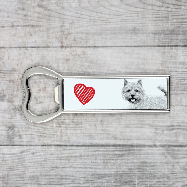 Norwich Terrier - pullonavaaja koiran kanssa, henkilökohtainen jääkaapinavaaja, Art-Dogin ainutlaatuinen lahja miehelle