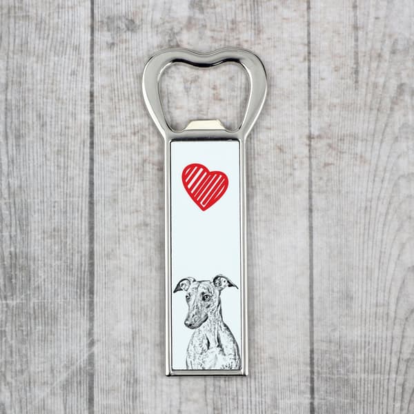 Whippet, Englanninvinttikoira - pullonavaaja koiran kanssa, henkilökohtainen jääkaapinavaaja, Art-Dogin ainutlaatuinen lahja miehelle