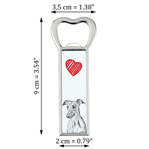 Whippet, Englanninvinttikoira - pullonavaaja koiran kanssa, henkilökohtainen jääkaapinavaaja, Art-Dogin ainutlaatuinen lahja miehelle