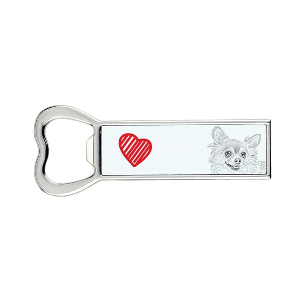 Pitkäkarvainen Chihuahua - pullonavaaja koiran kanssa, persoonallinen jääkaapinavaaja, ainutlaatuinen lahja miehelle Art-Dogilta
