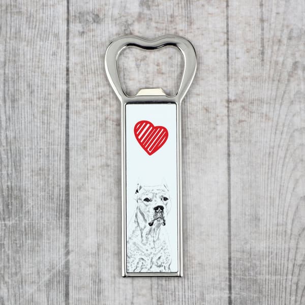 Tanskan dogi, Dogo Argentino - pullonavaaja koiran kanssa, henkilökohtainen jääkaapinavaaja, ainutlaatuinen Art-Dogin lahja miehelle