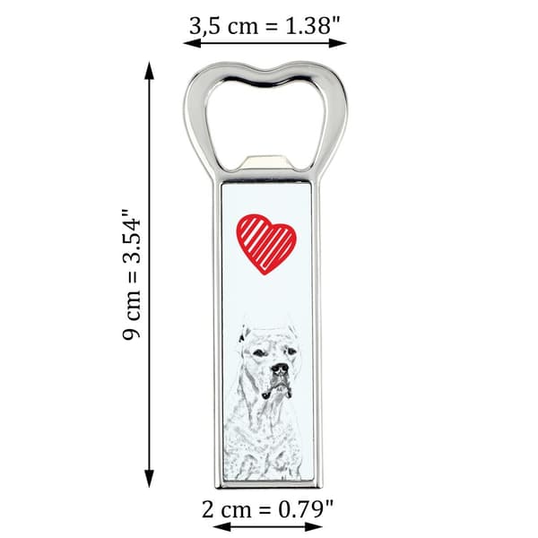 Tanskan dogi, Dogo Argentino - pullonavaaja koiran kanssa, henkilökohtainen jääkaapinavaaja, ainutlaatuinen Art-Dogin lahja miehelle