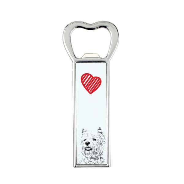 West Highland White Terrier, Westie - pullonavaaja koiran kanssa, henkilökohtainen jääkaapinavaaja, ainutlaatuinen Art-Dogin lahja miehelle