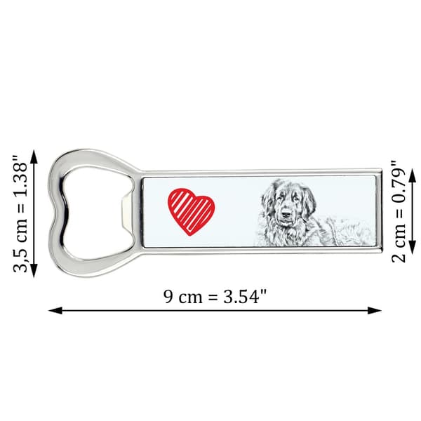 Leonberger - pullonavaaja koiran kanssa, henkilökohtainen jääkaapinavaaja, Art-Dogin ainutlaatuinen lahja miehelle