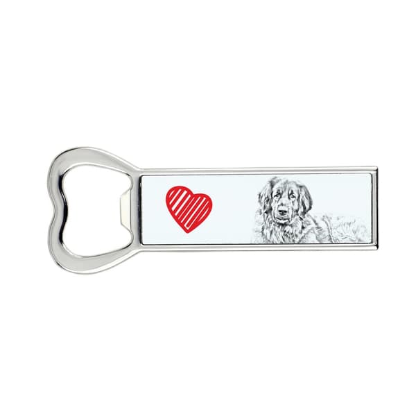 Leonberger - pullonavaaja koiran kanssa, henkilökohtainen jääkaapinavaaja, Art-Dogin ainutlaatuinen lahja miehelle