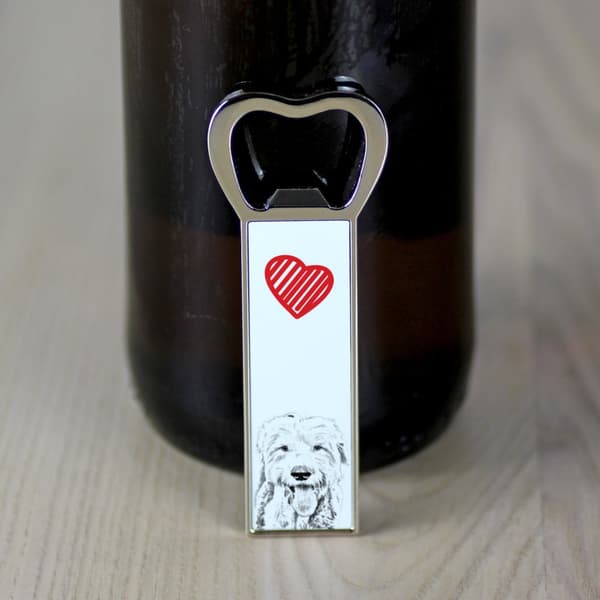 Old English Sheepdog - pullonavaaja koiran kanssa, henkilökohtainen jääkaapinavaaja, ainutlaatuinen lahja miehelle Art-Dogilta