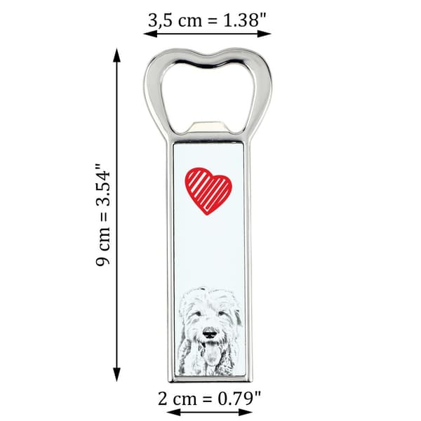 Old English Sheepdog - pullonavaaja koiran kanssa, henkilökohtainen jääkaapinavaaja, ainutlaatuinen lahja miehelle Art-Dogilta