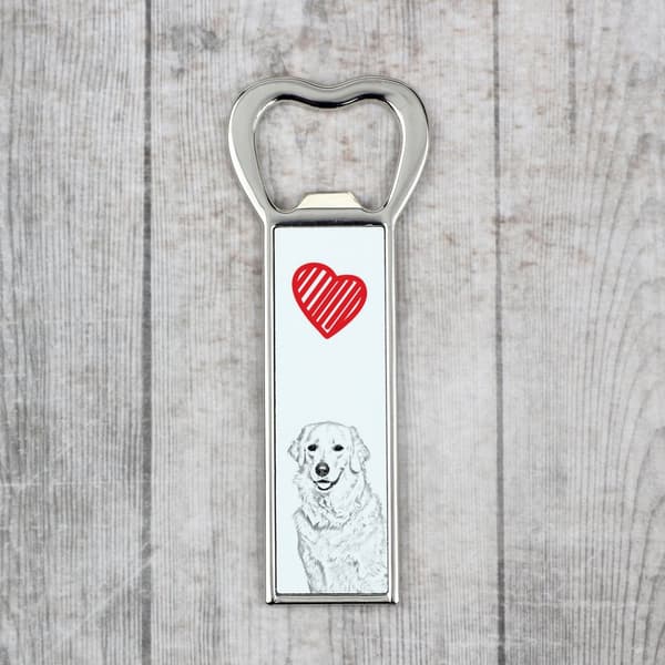 Kuvasz - pullonavaaja koiran kanssa, persoonallinen jääkaapinavaaja, Art-Dogin ainutlaatuinen lahja miehelle