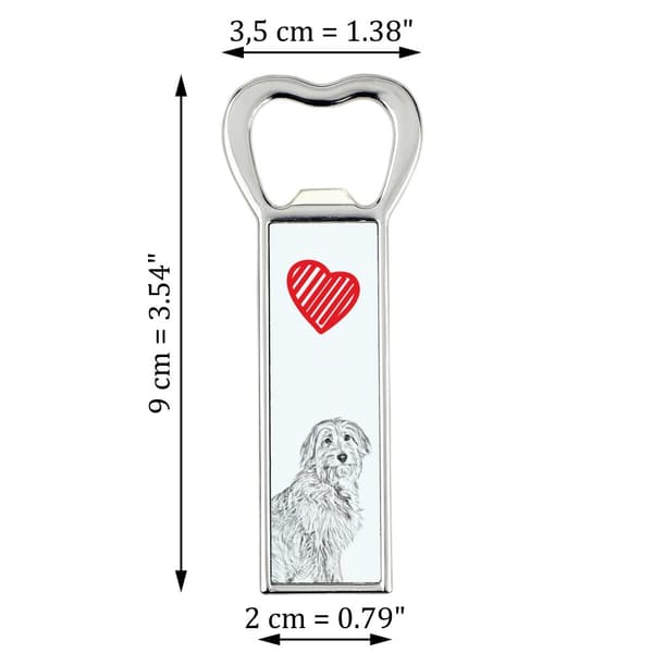 Pyrenean Sheepdog I - pullonavaaja koiran kanssa, henkilökohtainen jääkaapinavaaja, Art-Dogin ainutlaatuinen lahja miehelle