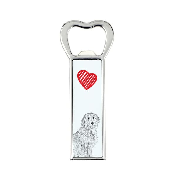 Pyrenean Sheepdog I - pullonavaaja koiran kanssa, henkilökohtainen jääkaapinavaaja, Art-Dogin ainutlaatuinen lahja miehelle