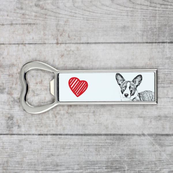 Cardigan Welsh Corgi - pullonavaaja koiran kanssa, henkilökohtainen jääkaapinavaaja, ainutlaatuinen lahja miehelle Art-Dogilta