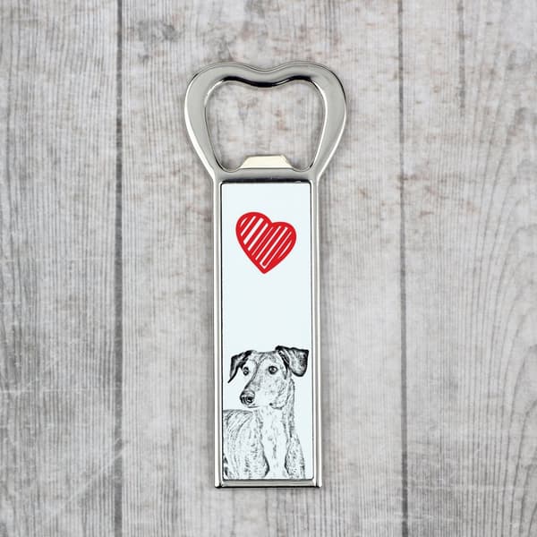Persian Greyhound, Saluki - pullonavaaja koiran kanssa, henkilökohtainen jääkaapinavaaja, Art-Dogin ainutlaatuinen lahja miehelle