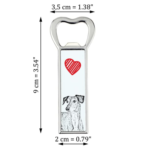 Persian Greyhound, Saluki - pullonavaaja koiran kanssa, henkilökohtainen jääkaapinavaaja, Art-Dogin ainutlaatuinen lahja miehelle