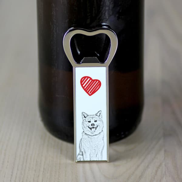 Akita, Akita Inu - pullonavaaja koiran kanssa, henkilökohtainen jääkaapinavaaja, Art-Dogin ainutlaatuinen lahja miehelle