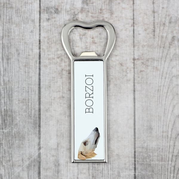 Venäläinen Borzoi, Borzoi, Barzoi - pullonavaaja valokuvalla ja kirjoituksella Art-Dog-oluelle