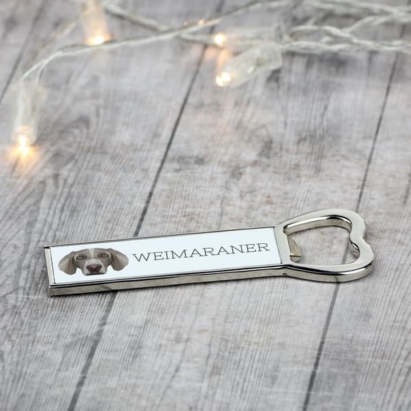 Weimaraner, Weimarinseisoja - pullonavaaja valokuvalla ja kirjoituksella Art-Dog-oluelle