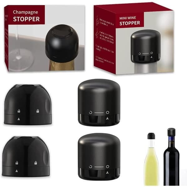 Set om 4 vinflaskpropp, champagnepropp, vinflaskpropp med lås- och upplåsningsfunktion A161