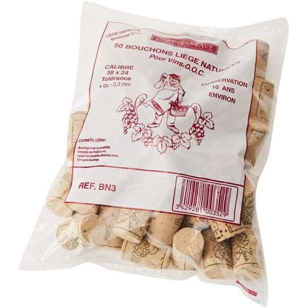 BOUCHONNERIE JOCONDI Cylindrisk propp av naturlig kork för AOC-vin - 38x24 mm