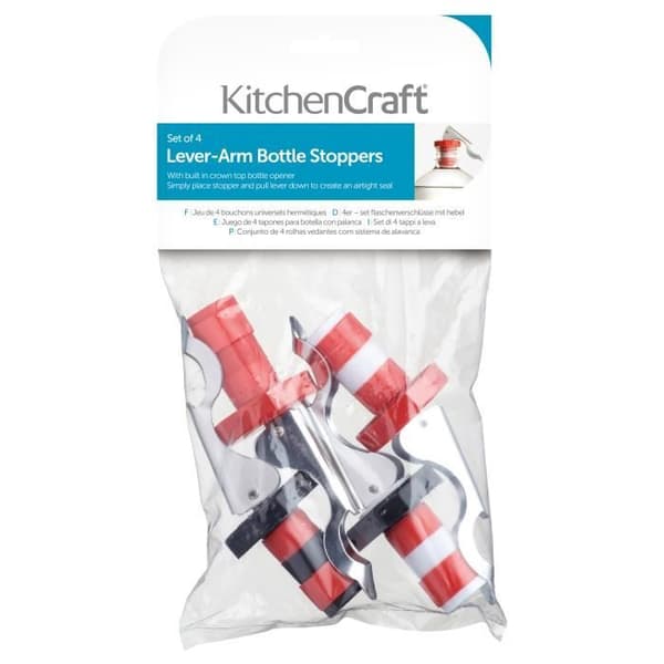 KitchenCraft flaskproppar 10 x 3,5 cm i rostfritt stål röd 4 delar