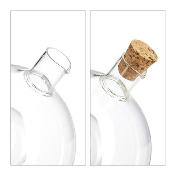 Relaxdays olja- och vinägerflaska, 2 i 1, med korkpropp, vinäger och olja i en, 375 och 50 ml, genomskinlig